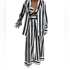 Black and White Striped Women's Jumpsuit